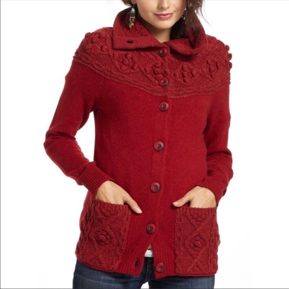 Anthropologie Red Knit Sweater